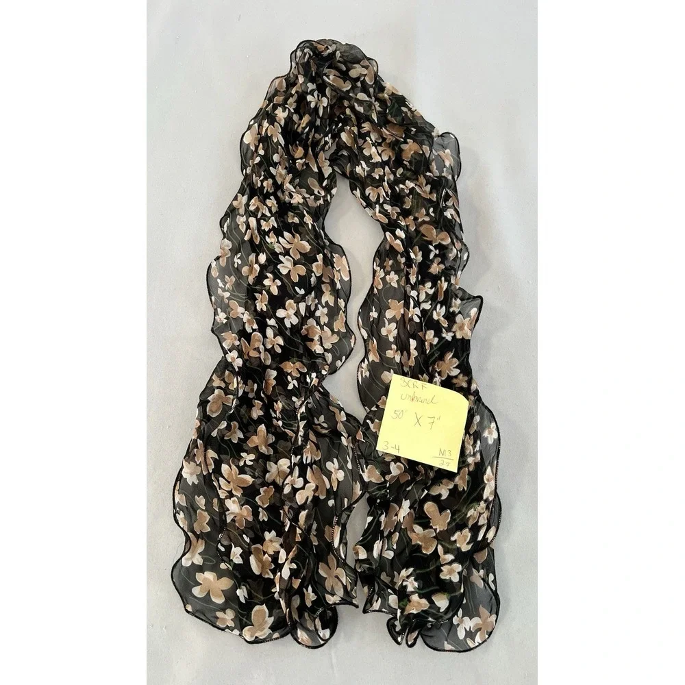 Women's Scarf Ruffle‎ Floral Black Beige